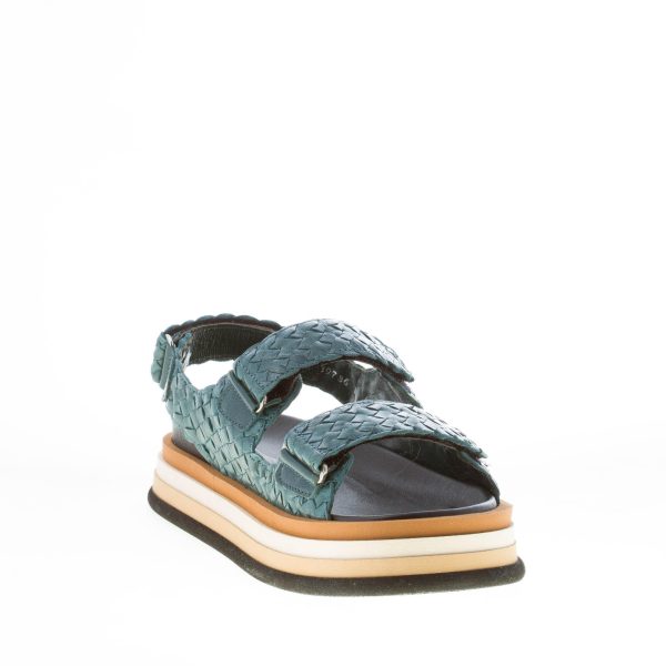 PONS QUINTANA (Mariacristina) donna sandalo platform Caiman in pelle intrecciata PETROLIO. Tacco 4 cm - immagine 6