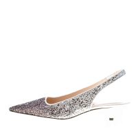 PROSPERINE donna scarpa slingback in pelle con finitura glitter degradè ARGENTO e NERO. Tacco 3,5 cm