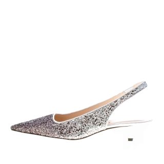 PROSPERINE donna scarpa slingback in pelle con finitura glitter degradè ARGENTO e NERO. Tacco 3,5 cm