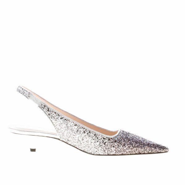 PROSPERINE donna scarpa slingback in pelle con finitura glitter degradè ARGENTO e NERO. Tacco 3,5 cm - immagine 5