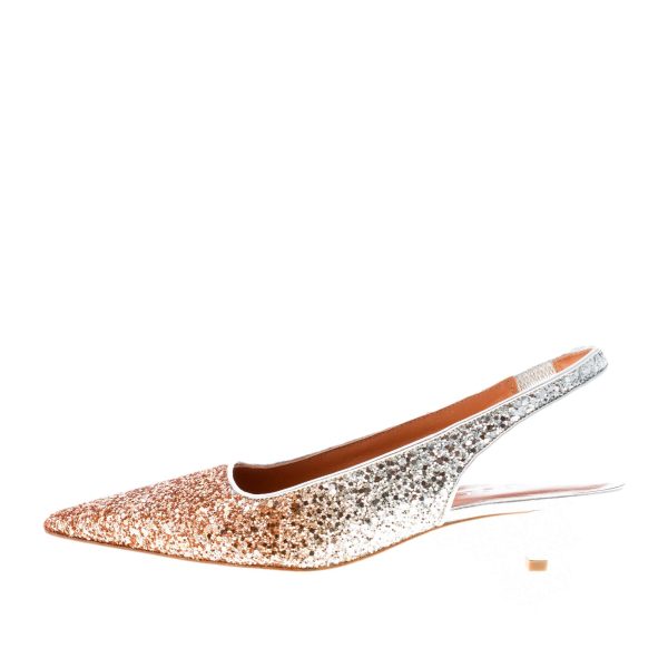 PROSPERINE donna scarpa slingback in pelle con finitura glitter degradè ARGENTO e RAME. Tacco 3,5 cm