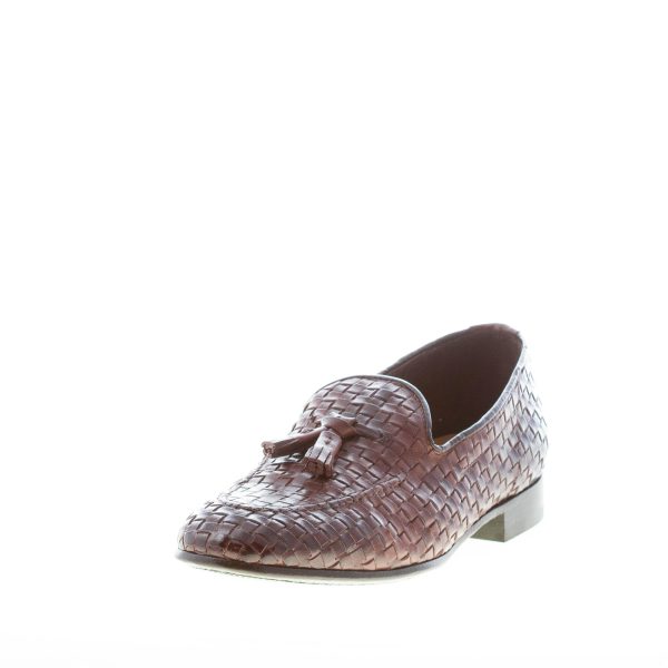 GREEN GEORGE uomo mocassino in pelle intrecciata TESTA DI MORO con nappine. Suola in cuoio - immagine 2