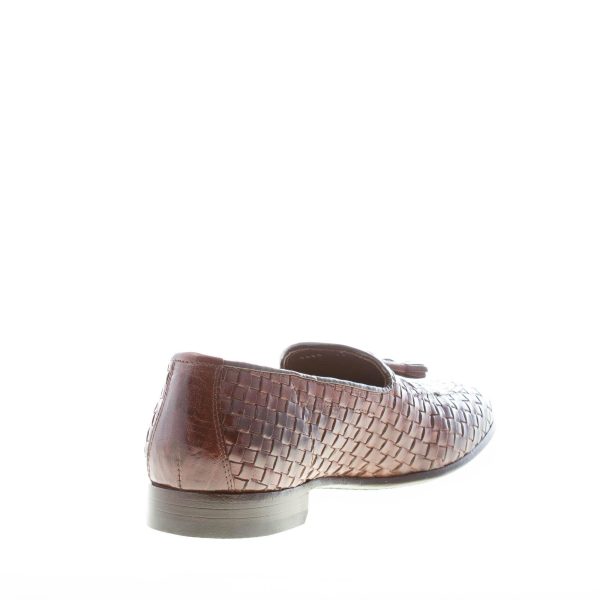 GREEN GEORGE uomo mocassino in pelle intrecciata TESTA DI MORO con nappine. Suola in cuoio - immagine 4