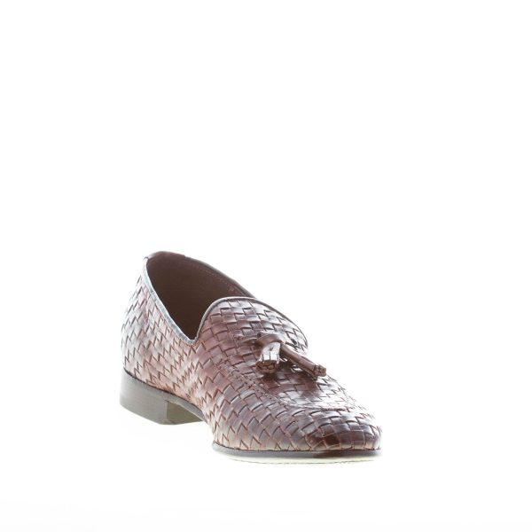 GREEN GEORGE uomo mocassino in pelle intrecciata TESTA DI MORO con nappine. Suola in cuoio - immagine 6
