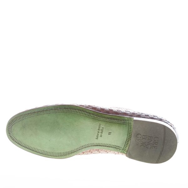 GREEN GEORGE uomo mocassino in pelle intrecciata TESTA DI MORO con nappine. Suola in cuoio - immagine 8
