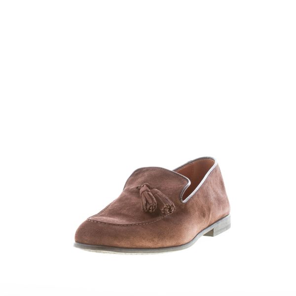 MILLE885 uomo mocassino accollato Lenny in camoscio TESTA DI MORO con nappine. Suola gomma - immagine 2