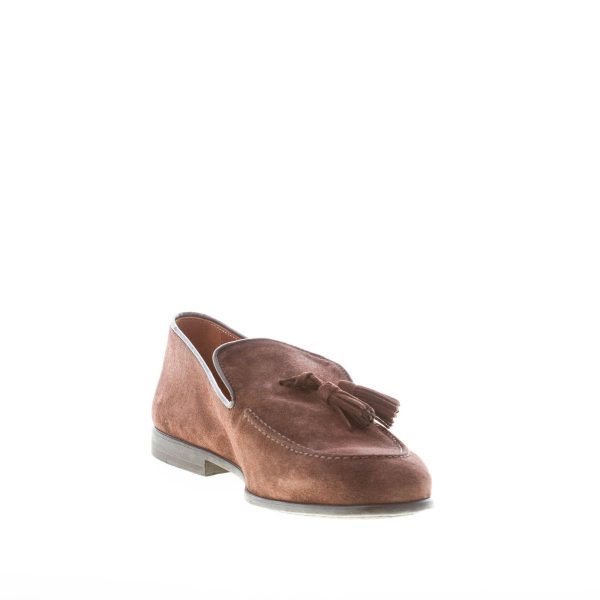 MILLE885 uomo mocassino accollato Lenny in camoscio TESTA DI MORO con nappine. Suola gomma - immagine 6