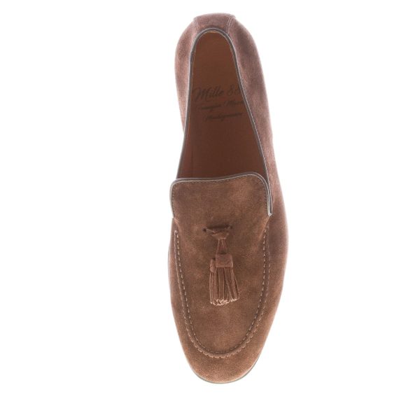 MILLE885 uomo mocassino accollato Lenny in camoscio TESTA DI MORO con nappine. Suola gomma - immagine 7