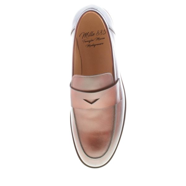 MILLE885 uomo mocassino Milton in pelle BRUCIATO con mascherina. Suola in cuoio - immagine 7