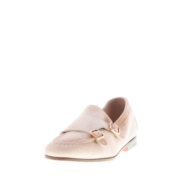 SANTONI uomo mocassino con doppia fibbia in suede BEIGE. Suola cuoio - immagine 2