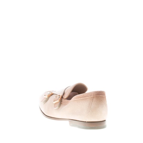 SANTONI uomo mocassino con doppia fibbia in suede BEIGE. Suola cuoio - immagine 3