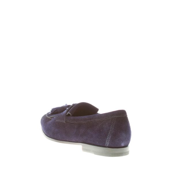 SANTONI uomo mocassino in camoscio BLU con frangia e nappine. Suola cuoio - immagine 3