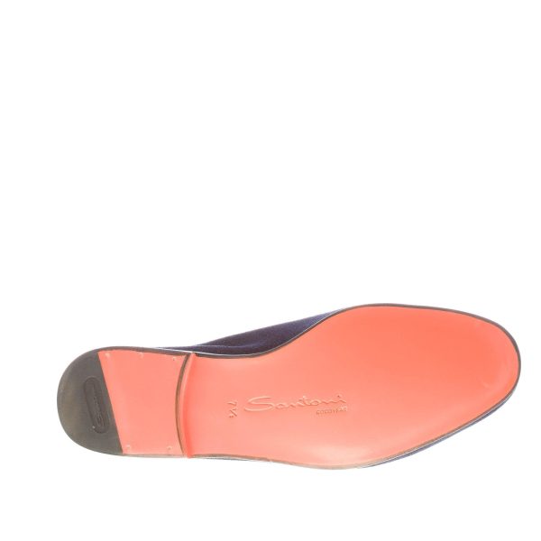 SANTONI uomo mocassino in camoscio BLU con frangia e nappine. Suola cuoio - immagine 8