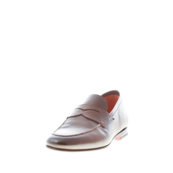 SANTONI uomo mocassino penny in pelle martellata MARRONE sfumato. Suola cuoio - immagine 2