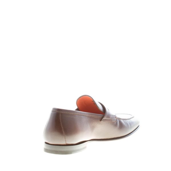 SANTONI uomo mocassino penny in pelle martellata MARRONE sfumato. Suola cuoio - immagine 4