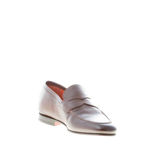 SANTONI uomo mocassino penny in pelle martellata MARRONE sfumato. Suola cuoio - immagine 6