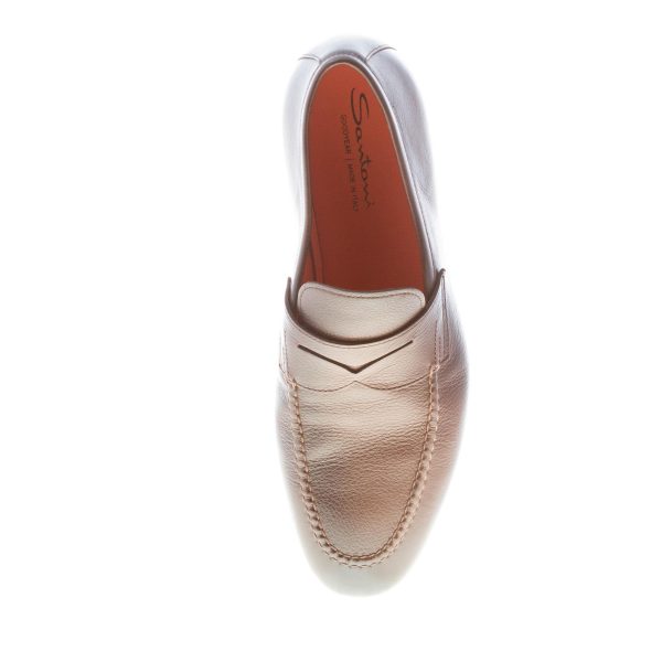 SANTONI uomo mocassino penny in pelle martellata MARRONE sfumato. Suola cuoio - immagine 7