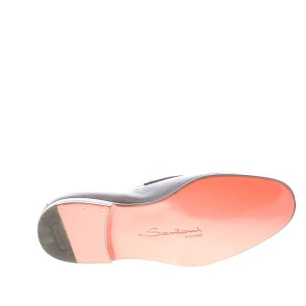 SANTONI uomo mocassino penny in pelle martellata MARRONE sfumato. Suola cuoio - immagine 8