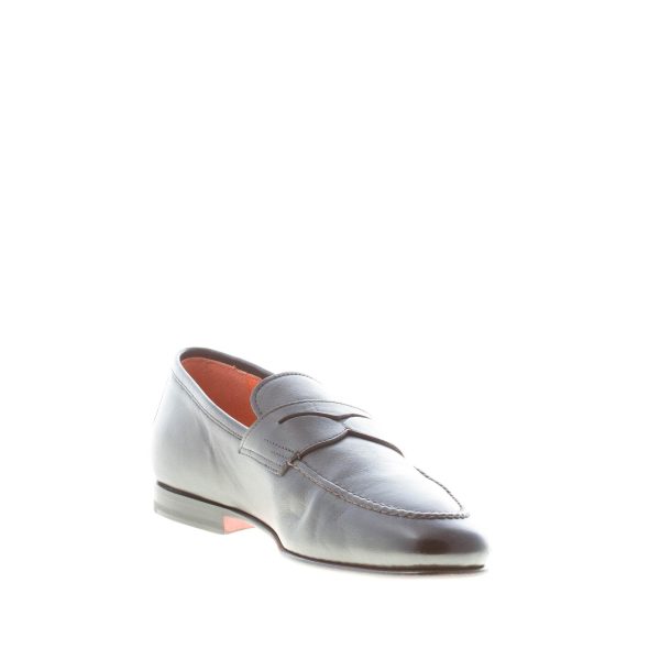 SANTONI uomo mocassino penny in pelle NERO. Suola in cuoio flessibile - immagine 6