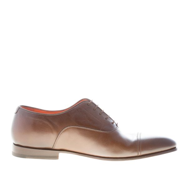 SANTONI uomo scarpa francesina in pelle MARRONE con puntale. Suola flex in cuoio - immagine 5