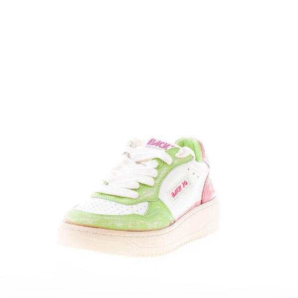BACK 70 donna sneaker Slam D V7 in pelle BIANCO più verde e rosa - immagine 2