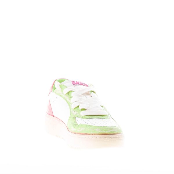BACK 70 donna sneaker Slam D V7 in pelle BIANCO più verde e rosa - immagine 6