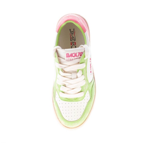 BACK 70 donna sneaker Slam D V7 in pelle BIANCO più verde e rosa - immagine 7