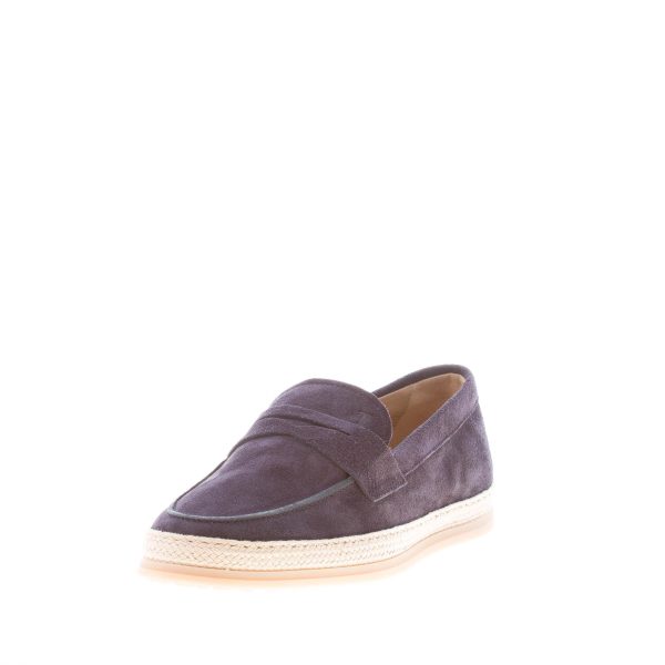 TOD'S uomo mocassino in camoscio BLU GALASSIA con mascherina e rafia. Suola in gomma - immagine 2