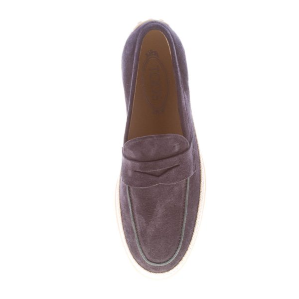 TOD'S uomo mocassino in camoscio BLU GALASSIA con mascherina e rafia. Suola in gomma - immagine 7