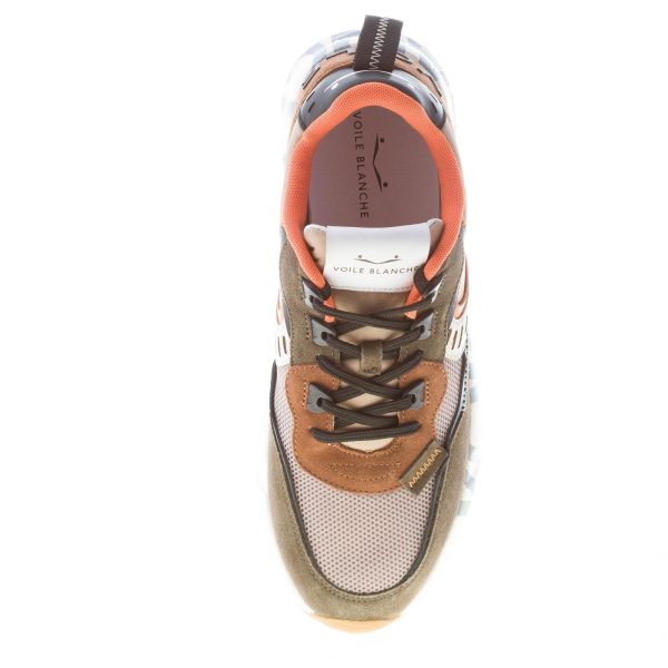 VOILE BLANCHE uomo sneaker Club01 in camoscio e tessuto a rete MILITARE MARRONE ARANCIONE - immagine 7