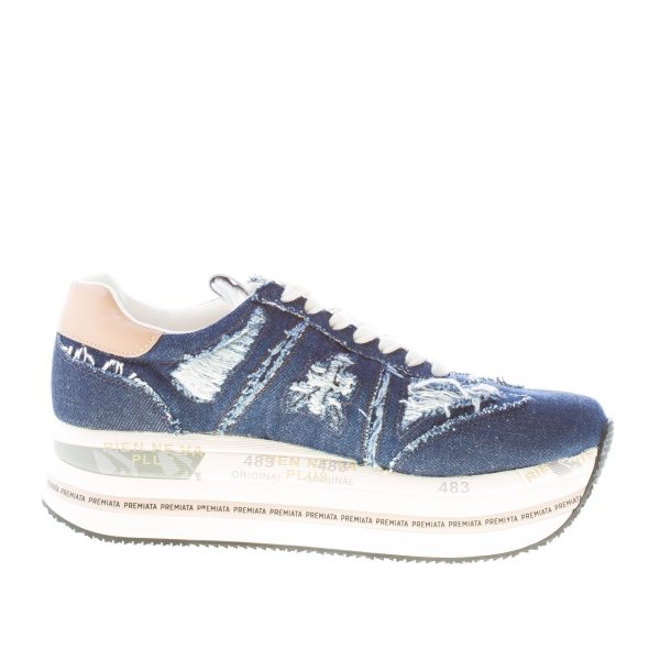 PREMIATA donna sneaker Beth 6714 in tessuto jeans strappato BLU - immagine 5