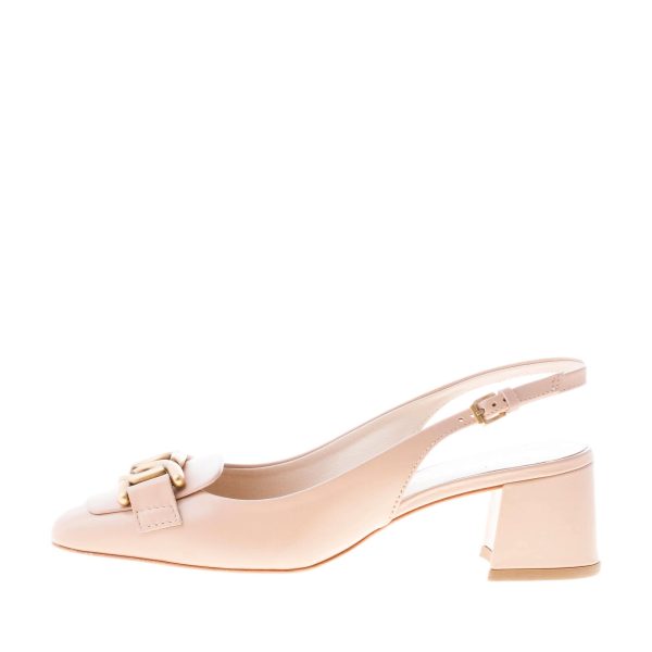 TOD'S donna decolletè slingback Kate in pelle ROSA CIPRIA con catena oro. Tacco 5 cm