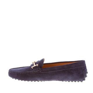 TOD'S donna mocassino Gommino in camoscio BLU GALASSIA con accessorio T-Ring oro. Suola gommini