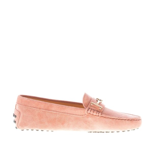 TOD'S donna mocassino Gommino in camoscio ROSA ANTICO con accessorio T-Ring oro. Suola gommini - immagine 5