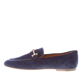 TOD'S donna mocassino in camoscio BLU GALASSIA con morsetto T-Ring. Suola cuoio