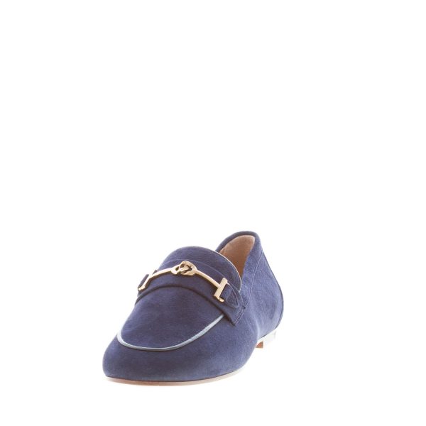 TOD'S donna mocassino in camoscio BLU GALASSIA con morsetto T-Ring. Suola cuoio - immagine 2