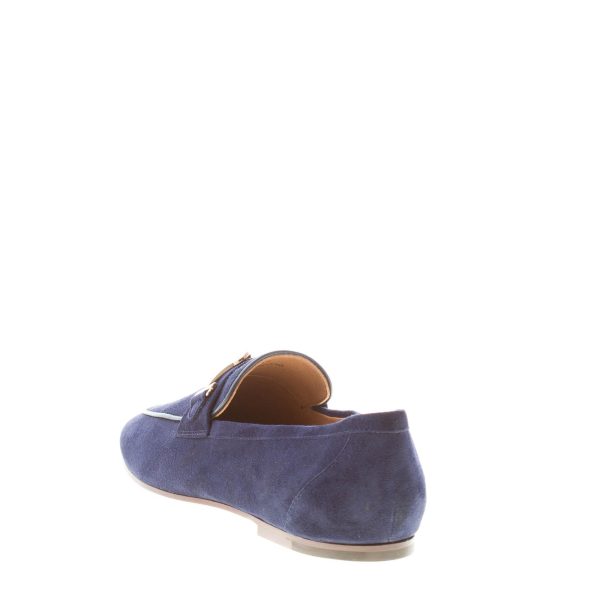 TOD'S donna mocassino in camoscio BLU GALASSIA con morsetto T-Ring. Suola cuoio - immagine 3