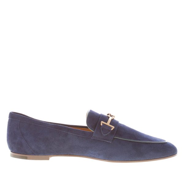 TOD'S donna mocassino in camoscio BLU GALASSIA con morsetto T-Ring. Suola cuoio - immagine 5