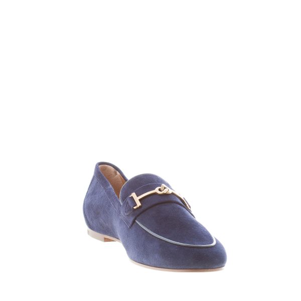 TOD'S donna mocassino in camoscio BLU GALASSIA con morsetto T-Ring. Suola cuoio - immagine 6