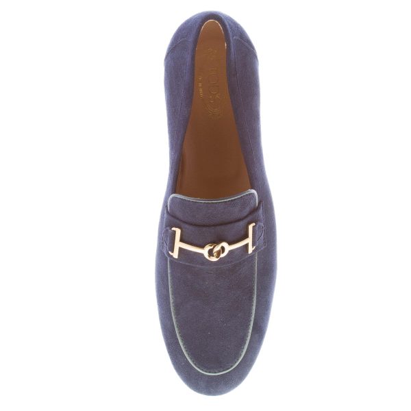 TOD'S donna mocassino in camoscio BLU GALASSIA con morsetto T-Ring. Suola cuoio - immagine 7