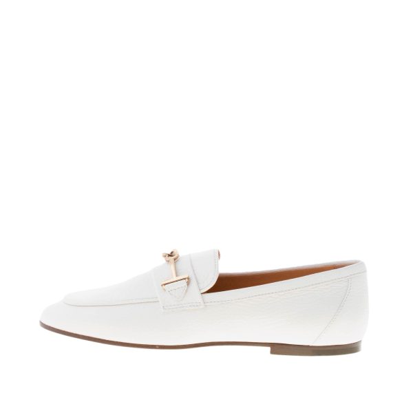 TOD'S donna mocassino in pelle YOGURT con morsetto T-Ring. Suola cuoio