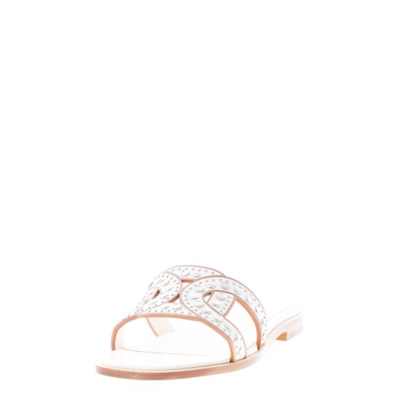 TOD'S donna sandalo ciabatta in pelle CREMA con fascia intrecciata a catena e borchie. Suola cuoio - immagine 2