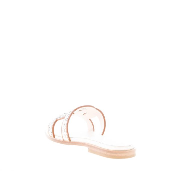 TOD'S donna sandalo ciabatta in pelle CREMA con fascia intrecciata a catena e borchie. Suola cuoio - immagine 3