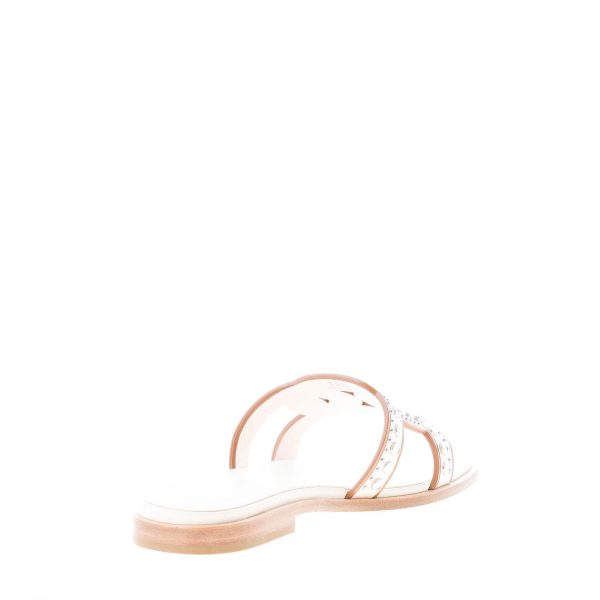 TOD'S donna sandalo ciabatta in pelle CREMA con fascia intrecciata a catena e borchie. Suola cuoio - immagine 4