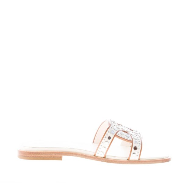 TOD'S donna sandalo ciabatta in pelle CREMA con fascia intrecciata a catena e borchie. Suola cuoio - immagine 5