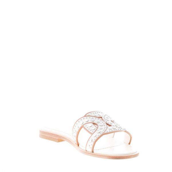 TOD'S donna sandalo ciabatta in pelle CREMA con fascia intrecciata a catena e borchie. Suola cuoio - immagine 6