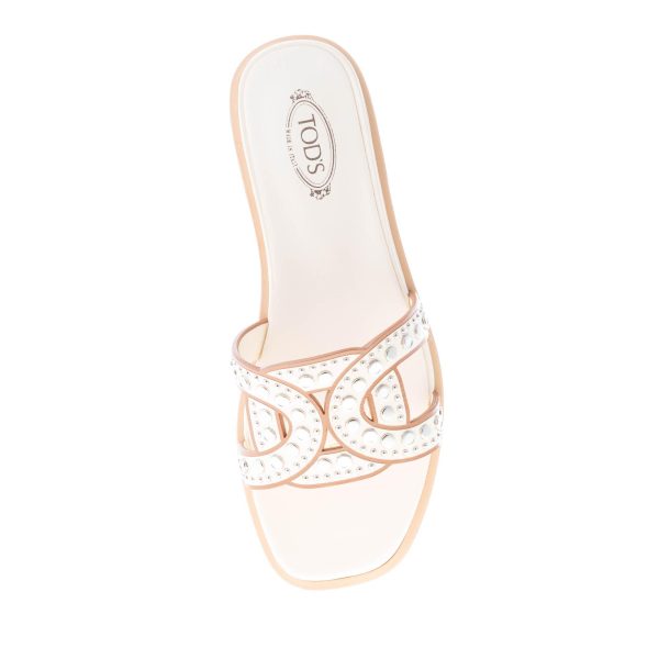 TOD'S donna sandalo ciabatta in pelle CREMA con fascia intrecciata a catena e borchie. Suola cuoio - immagine 7