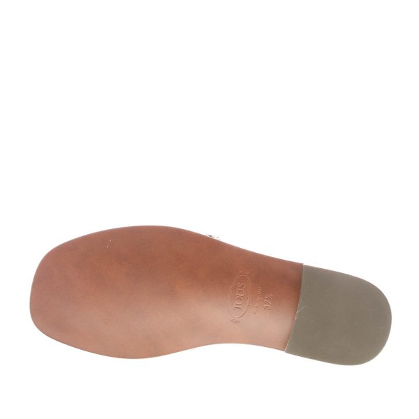 TOD'S donna sandalo ciabatta in pelle CUOIO con fascia intrecciata a catena e borchie. Suola cuoio - immagine 8