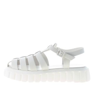 VOILE BLANCHE donna sandalo Grenelle Spider in pelle BIANCO con listini a gabbia. Zeppa 4,5 cm