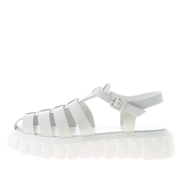 VOILE BLANCHE donna sandalo Grenelle Spider in pelle BIANCO con listini a gabbia. Zeppa 4,5 cm